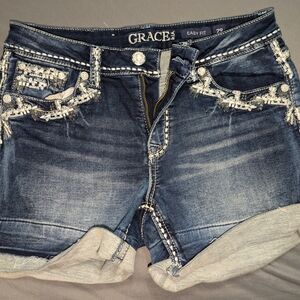 Grace In LA  Distressed Denim Shorts Size 29